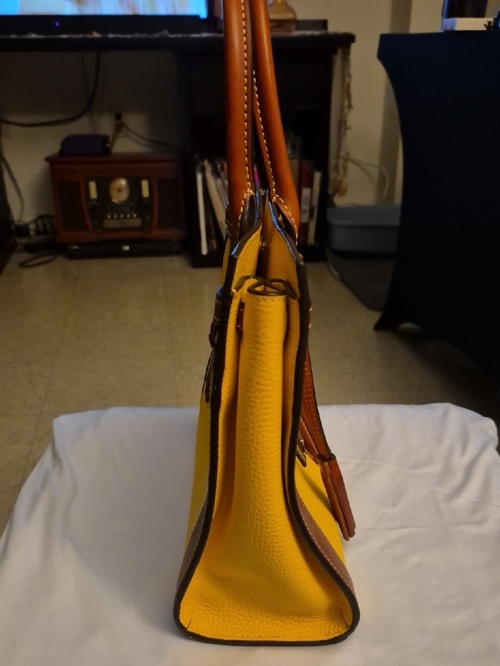 Dooney & Bourke Yellow and Brown Pebbled Leather Satchel (Dustbag Included) - Picture 3 of 14